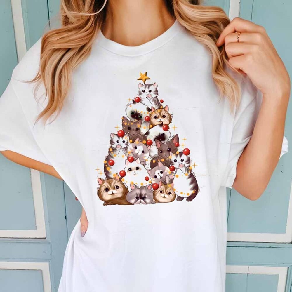 Cat Christmas Tree Tshirt Merry Christmas Tshirt Cat Lover Gift Tee Shirt